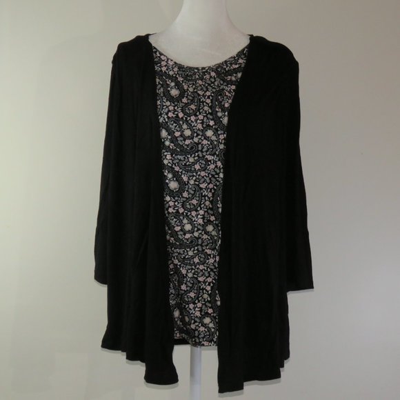Croft & Borrow 3/4 Sleeve Black Floral Pullover Blouse and Faux Sweater Size XL - Picture 2 of 7